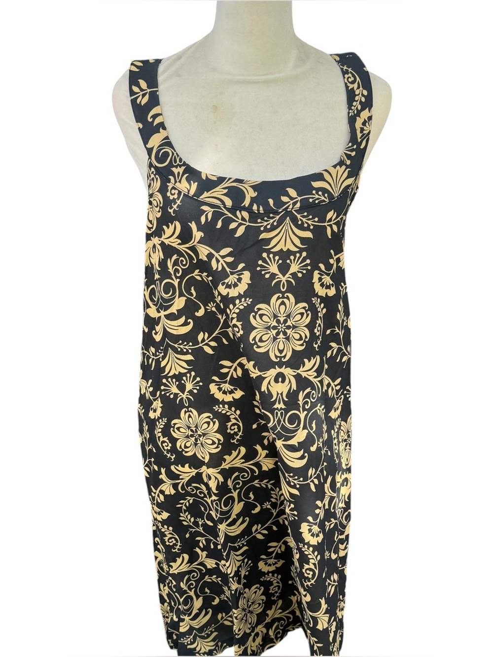 Sunshine Raised Black Gold Floral Damask Summer Swim Cover Womens Dress XL